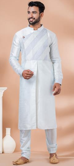 Festive, Wedding Blue color Kurta Pyjamas in Dupion Silk fabric with Thread work : 1932142