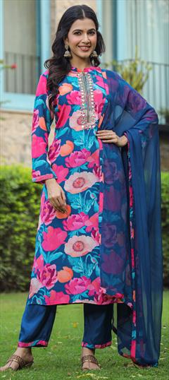 Festive, Party Wear, Reception Pink and Majenta color Salwar Kameez in Crepe Silk fabric with Pakistani, Straight Floral, Printed work : 1932641