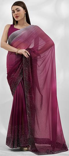 Festive, Reception Pink and Majenta color Saree in Lycra fabric with Classic Stone, Swarovski work : 1932906