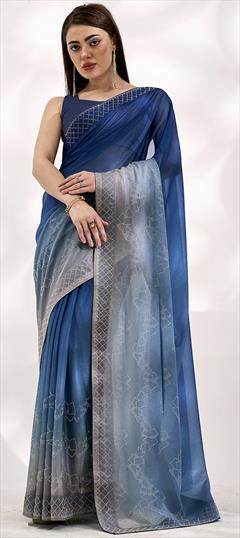 Festive, Reception Blue color Saree in Lycra fabric with Classic Stone, Swarovski work : 1932907