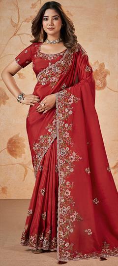Traditional, Wedding Red and Maroon color Saree in Uppada Silk fabric with Classic Embroidered, Sequence, Thread work : 1932932