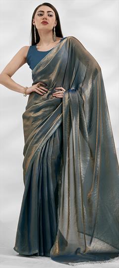 Party Wear, Traditional Black and Grey color Saree in Art Silk fabric with South Lace work : 1932938