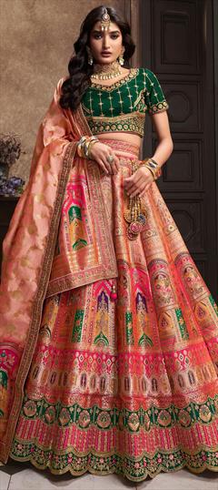 Bridal, Wedding Pink and Majenta color Lehenga in Silk fabric with Flared Embroidered, Resham, Sequence, Thread, Zari work : 1932958