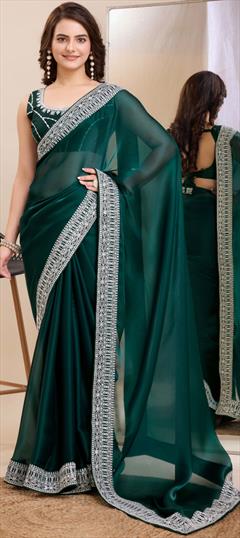 Festive, Traditional Green color Saree in Art Silk, Silk fabric with South Embroidered, Thread work : 1933165