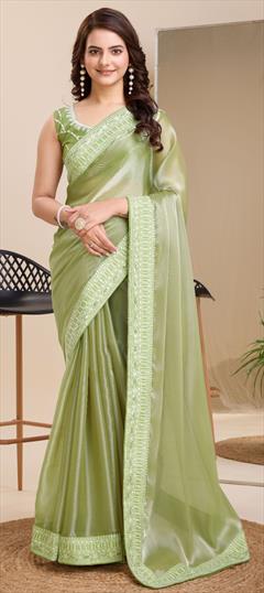 Festive, Traditional Green color Saree in Art Silk, Silk fabric with South Embroidered, Thread work : 1933170