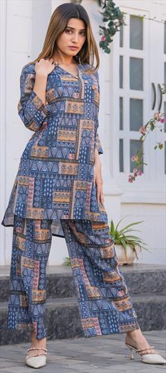Summer Blue color Co-ords Set in Cotton fabric with Printed work : 1933264