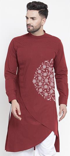 Party Wear Red and Maroon color Kurta in Blended Cotton fabric with Embroidered, Thread work : 1933285