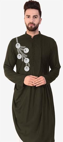 Party Wear Green color Kurta in Blended Cotton fabric with Embroidered, Thread work : 1933289