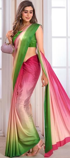Festive, Party Wear, Traditional Multicolor color Saree in Crepe Silk, Silk fabric with Classic Ombre, Printed work : 1933477