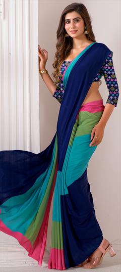 Festive, Party Wear, Traditional Multicolor color Saree in Crepe Silk, Silk fabric with Classic Ombre, Printed work : 1933488