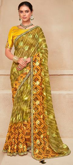 Engagement, Festive, Reception Green color Saree in Georgette fabric with Classic Lace, Printed work : 1933510