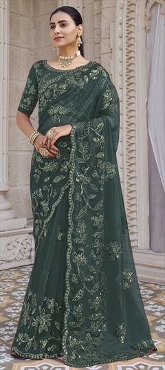 Festive, Reception, Wedding Green color Saree in Shimmer fabric with Classic Embroidered, Sequence, Thread work : 1933538