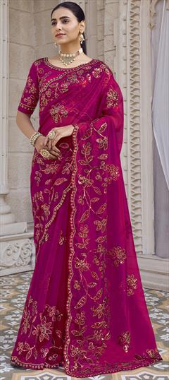 Festive, Reception, Wedding Pink and Majenta color Saree in Shimmer fabric with Classic Embroidered, Sequence, Thread work : 1933539