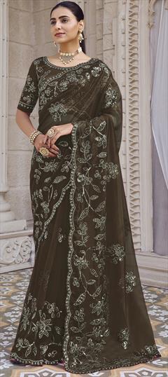 Festive, Reception, Wedding Green color Saree in Shimmer fabric with Classic Embroidered, Sequence, Thread work : 1933540