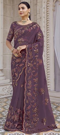 Festive, Reception, Wedding Purple and Violet color Saree in Shimmer fabric with Classic Embroidered, Sequence, Thread work : 1933542