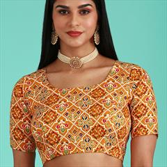 Party Wear Yellow color Blouse in Silk cotton fabric with Printed work : 1933590