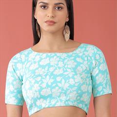 Party Wear Blue color Blouse in Silk cotton fabric with Printed work : 1933591