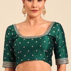 Party Wear Green color Blouse in Raw Silk fabric with Embroidered, Thread work : 1933594
