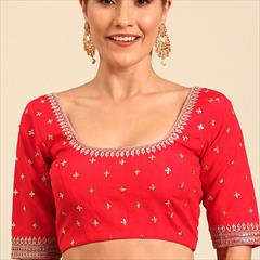 Party Wear Red and Maroon color Blouse in Raw Silk fabric with Embroidered, Thread work : 1933595