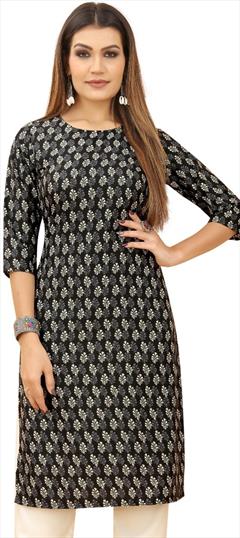 Summer Black and Grey color Kurti in Crepe Silk fabric with Straight Bandhej, Printed work : 1933699