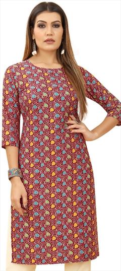 Summer Red and Maroon color Kurti in Crepe Silk fabric with Straight Bandhej, Printed work : 1933702