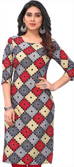 Summer Multicolor color Kurti in Crepe Silk fabric with Rajasthani, Straight Bandhej, Printed work : 1933747
