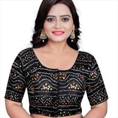 Festive Black and Grey color Blouse in Cotton fabric with Bandhej, Printed work : 1933834