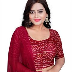 Festive Red and Maroon color Blouse in Cotton fabric with Bandhej, Printed work : 1933835