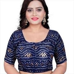 Festive Blue color Blouse in Cotton fabric with Bandhej, Printed work : 1933836