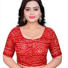 Festive Red and Maroon color Blouse in Cotton fabric with Bandhej, Printed work : 1933839