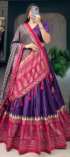 Festive, Reception Pink and Majenta, Purple and Violet color Lehenga in Tussar Silk fabric with Flared Foil Print work : 1933940