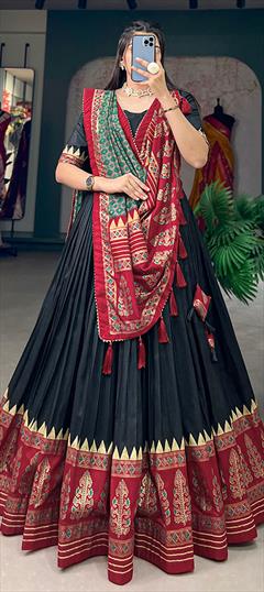 Festive, Reception Black and Grey, Red and Maroon color Lehenga in Tussar Silk fabric with Flared Foil Print work : 1933941