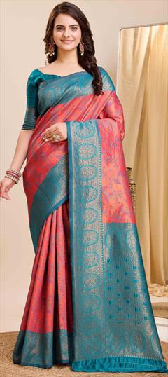 Traditional Multicolor color Saree in Kanjeevaram Silk fabric with South Weaving work : 1934102