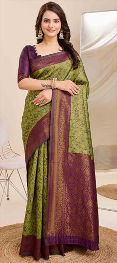 Traditional Green color Saree in Kanjeevaram Silk fabric with South Weaving work : 1934110