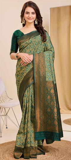 Traditional Green color Saree in Kanjeevaram Silk fabric with South Weaving work : 1934112