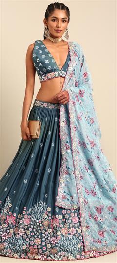 Bridal, Wedding Blue color Lehenga in Georgette fabric with Flared Sequence work : 1934169
