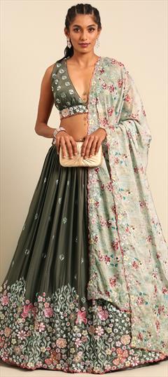 Bridal, Wedding Green color Lehenga in Georgette fabric with Flared Sequence work : 1934170