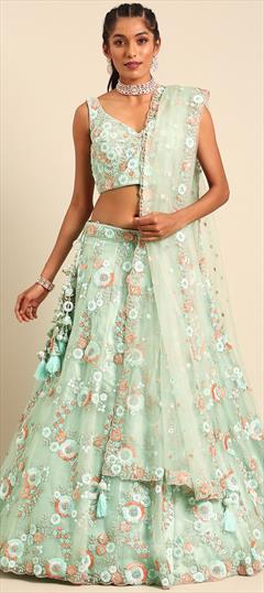 Bridal, Wedding Green color Lehenga in Net fabric with Flared Stone work : 1934172