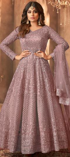 Bollywood Pink and Majenta color Salwar Kameez in Net fabric with Anarkali Embroidered, Sequence, Thread work : 1934191