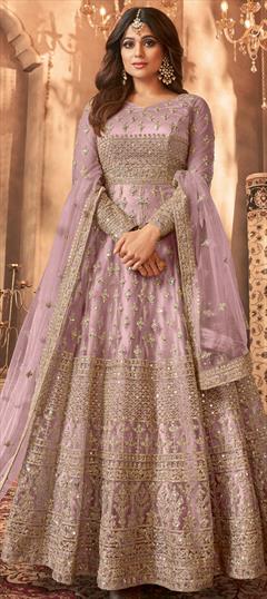 Bollywood Pink and Majenta color Salwar Kameez in Net fabric with Anarkali Embroidered, Resham, Sequence, Thread work : 1934192