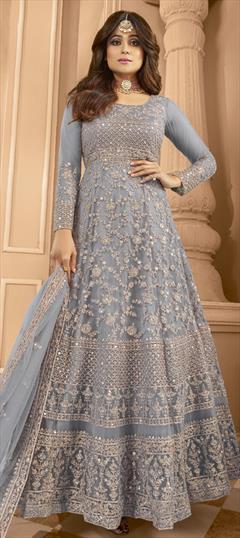 Bollywood Blue color Salwar Kameez in Net fabric with Anarkali Embroidered, Resham, Sequence, Thread work : 1934194
