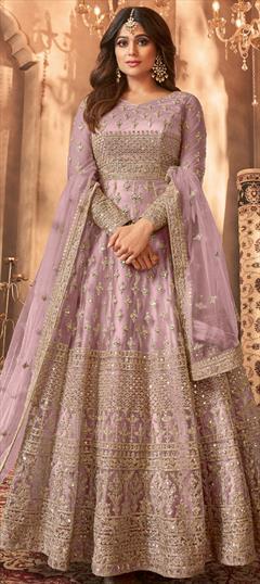 Bollywood Pink and Majenta color Salwar Kameez in Net fabric with Anarkali Embroidered, Sequence, Thread work : 1934200