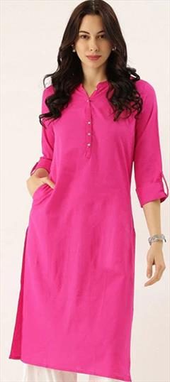 Casual Pink and Majenta color Kurti in Cotton fabric with Long Sleeve, Straight Thread work : 1934228