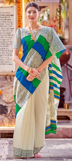 Party Wear, Traditional White and Off White color Saree in Bhagalpuri Silk fabric with South Printed work : 1934308
