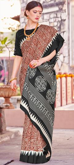 Party Wear, Traditional Beige and Brown color Saree in Bhagalpuri Silk fabric with South Printed work : 1934309