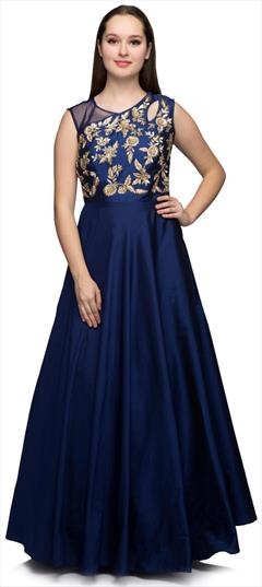 Festive, Reception Blue color Gown in Silk fabric with Embroidered, Thread work : 1934369