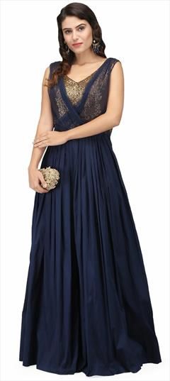 Festive, Reception Blue color Gown in Silk fabric with Embroidered, Thread work : 1934371