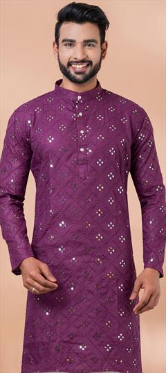 Party Wear Purple and Violet color Kurta in Cotton fabric with Mirror, Sequence work : 1934439