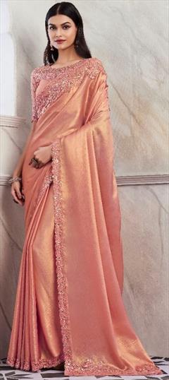 Bridal, Wedding Beige and Brown color Saree in Shimmer fabric with South Embroidered, Sequence, Thread work : 1934659