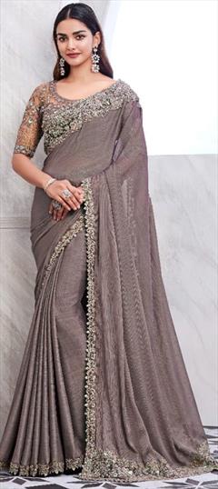 Bridal, Wedding Purple and Violet color Saree in Silk fabric with South Embroidered, Sequence, Thread work : 1934660